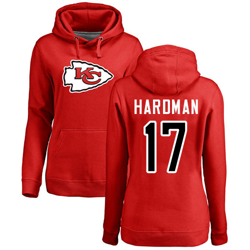 Women Football Kansas City Chiefs #17 Hardman Mecole Red Name and Number Logo Pullover Hoodie